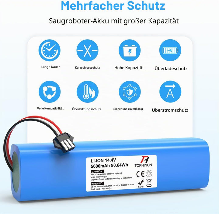 HT TopHinon 14,4 V 5600 mAh Li-Ion Ersatzakku für Proscenic M7/M8 Pro, Lydsto R1, Uoni V980 Plus, Le