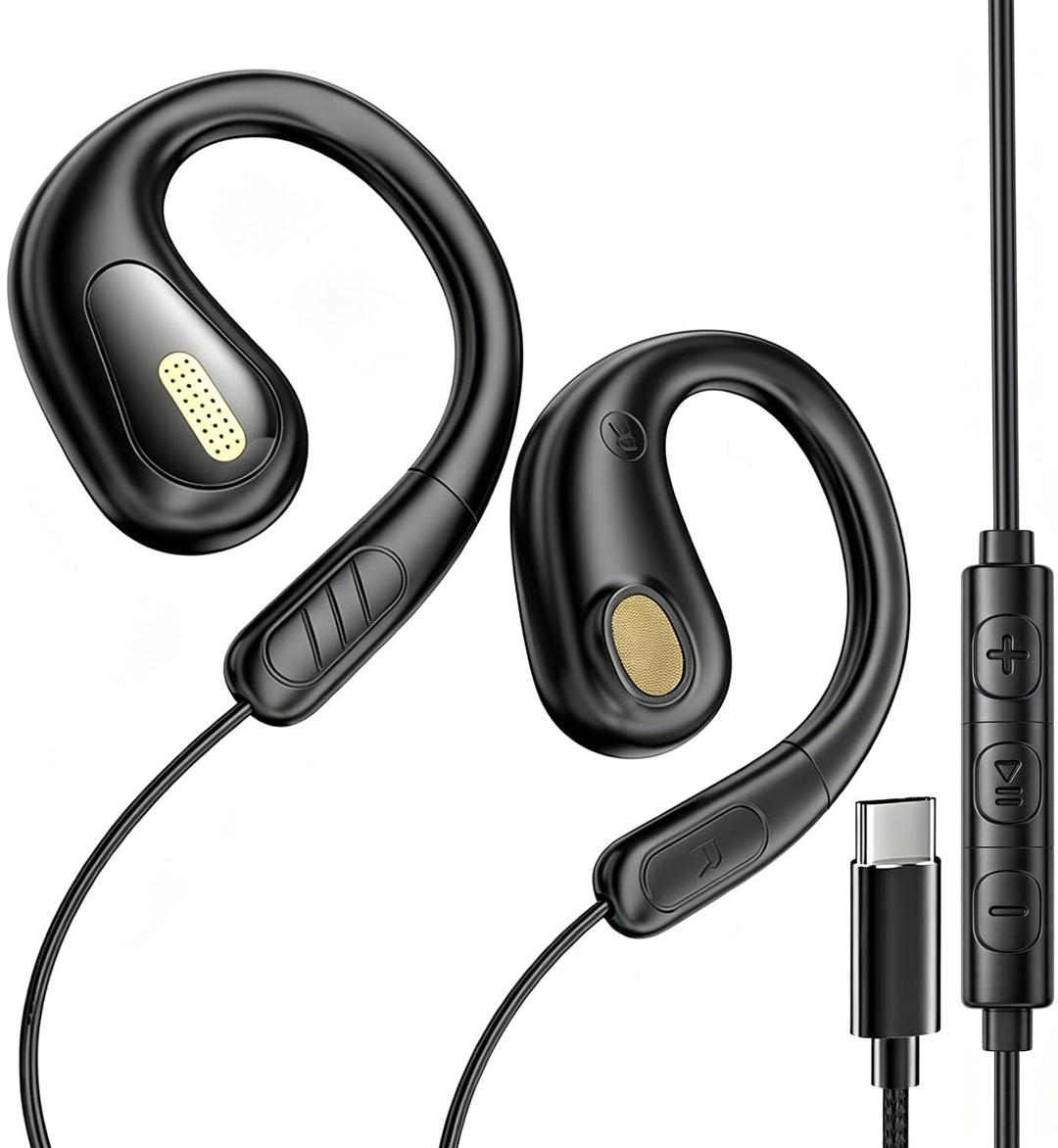 USB C Kabelgebundene Open-Ear Kopfhörer mit Mikrofon & Über-Ohr-Haken, Typ C Kopfhörer für iPhone 17