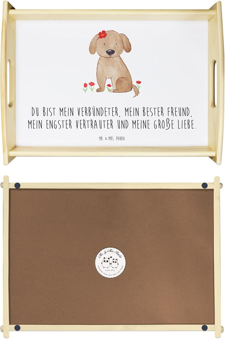 Mr. & Mrs. Panda Tablett Hund Dame - Geschenk, sofatablett, Holztablett, Hunde, Hundeglück, Sprüche,