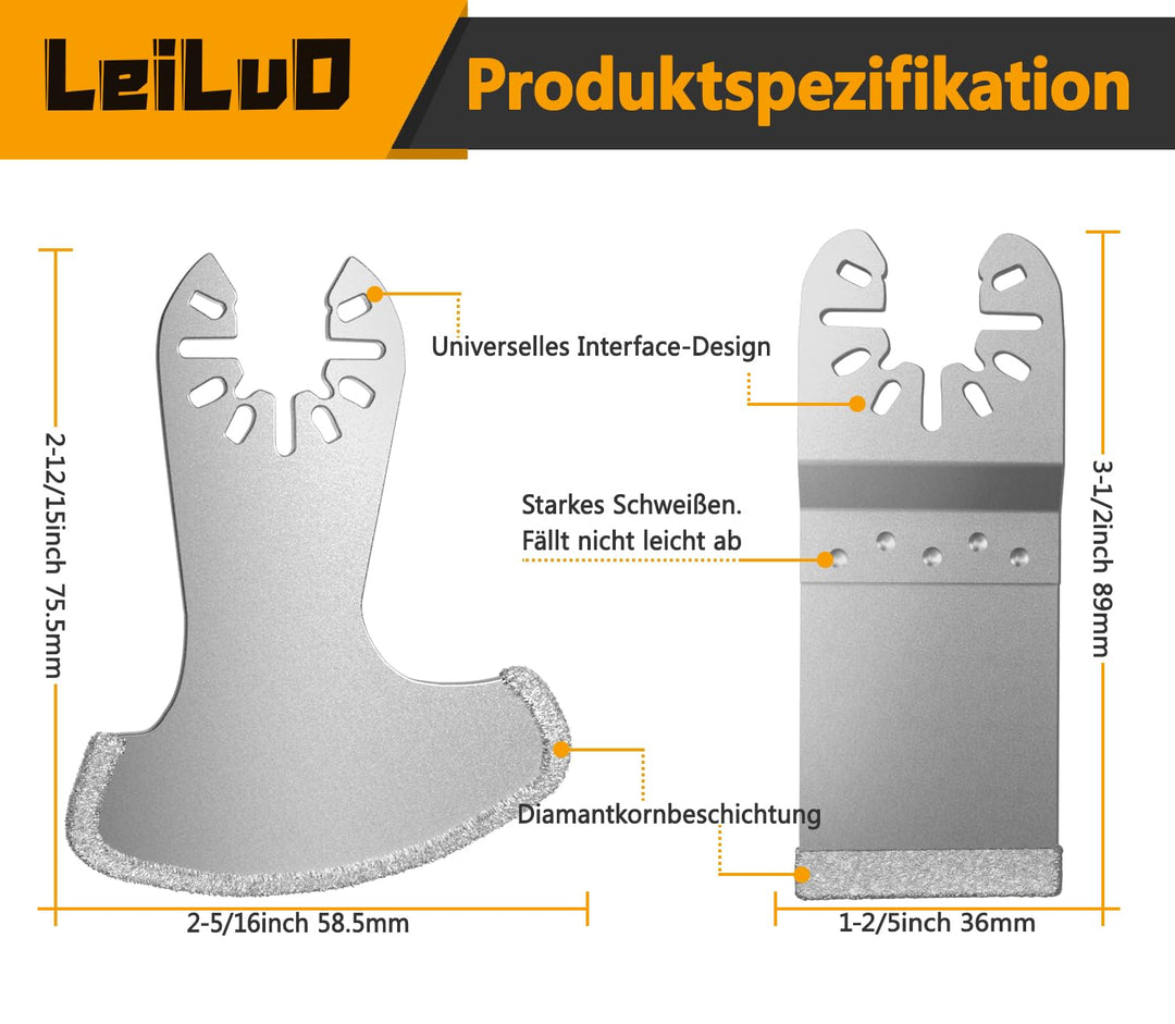 LEILUO Oszillierende Multitool Klingen 6er Pack Diamant Multifunktionswerkzeug Klingen Set für Fugen