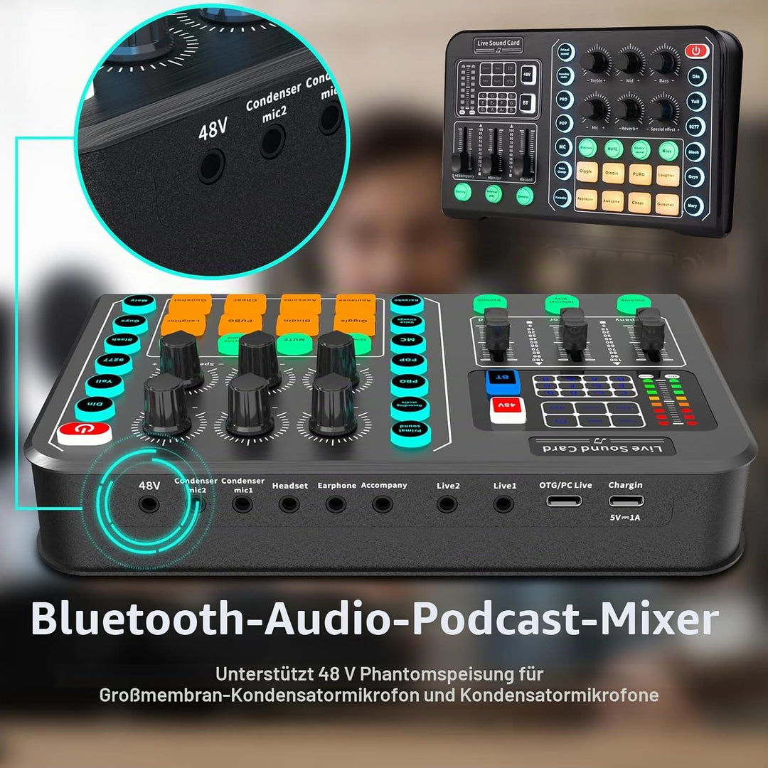 Xisono Kondensatormikrofon Set, Podcast Gerätepaket,BM-800 Mikrofon Kit mit dj Controller, Audio Mix