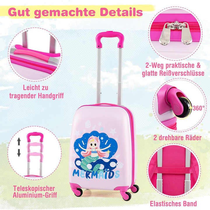 COSTWAY 2tlg Kinderkoffer + Rucksack, Kindertrolley aus Kunststoff, Kindergepäck, Kinder Kofferset H