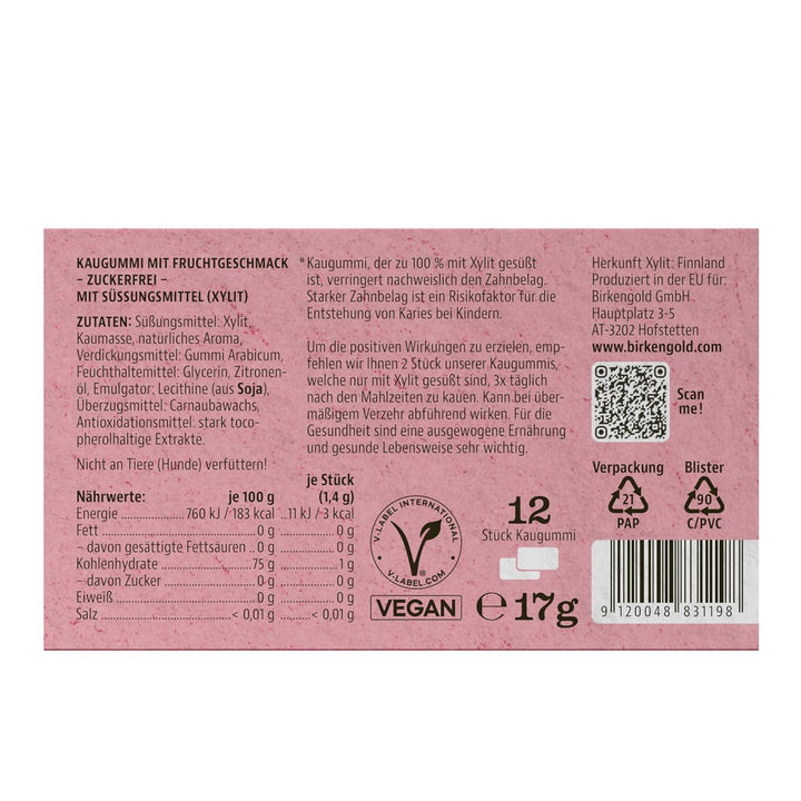 Birkengold Xylit Kaugummi Frucht | 24 Stk. Blister | Zahnpflege-Kaugummi | zuckerfrei | hoher Xylit-