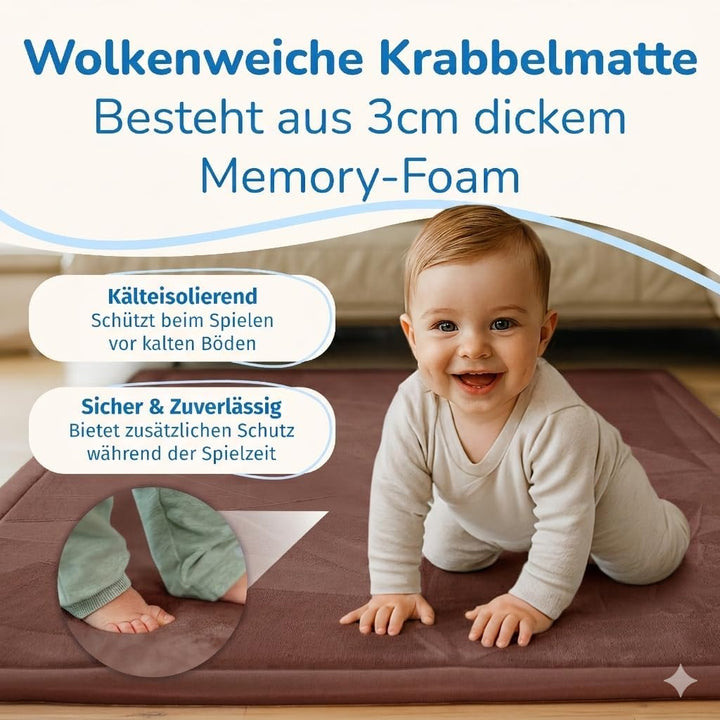 BabybeFun Krabbelmatte Baby - kuschelig weich - 3cm Dicke Spielmatte - schützt vor Stössen - Teppich