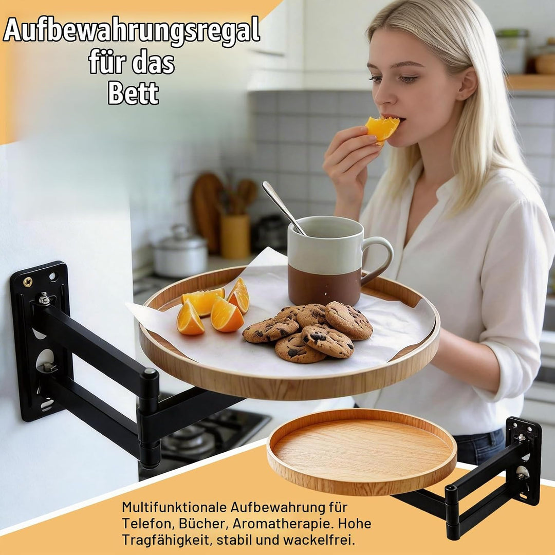 Wandklapptisch Rund, Wandtisch Klappbar für Nachttisch, 180° Drehbares Schweberegal, 30 x 30cm Rund