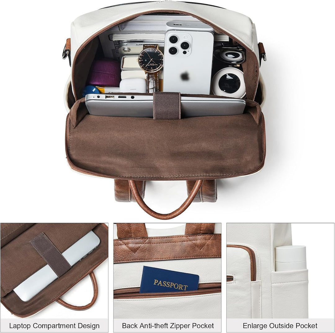 Shrrie Laptop-Rucksack für Damen, 15,6 Zoll Reise-Rucksack aus Leder, Handgepäck-Rucksack Computerta