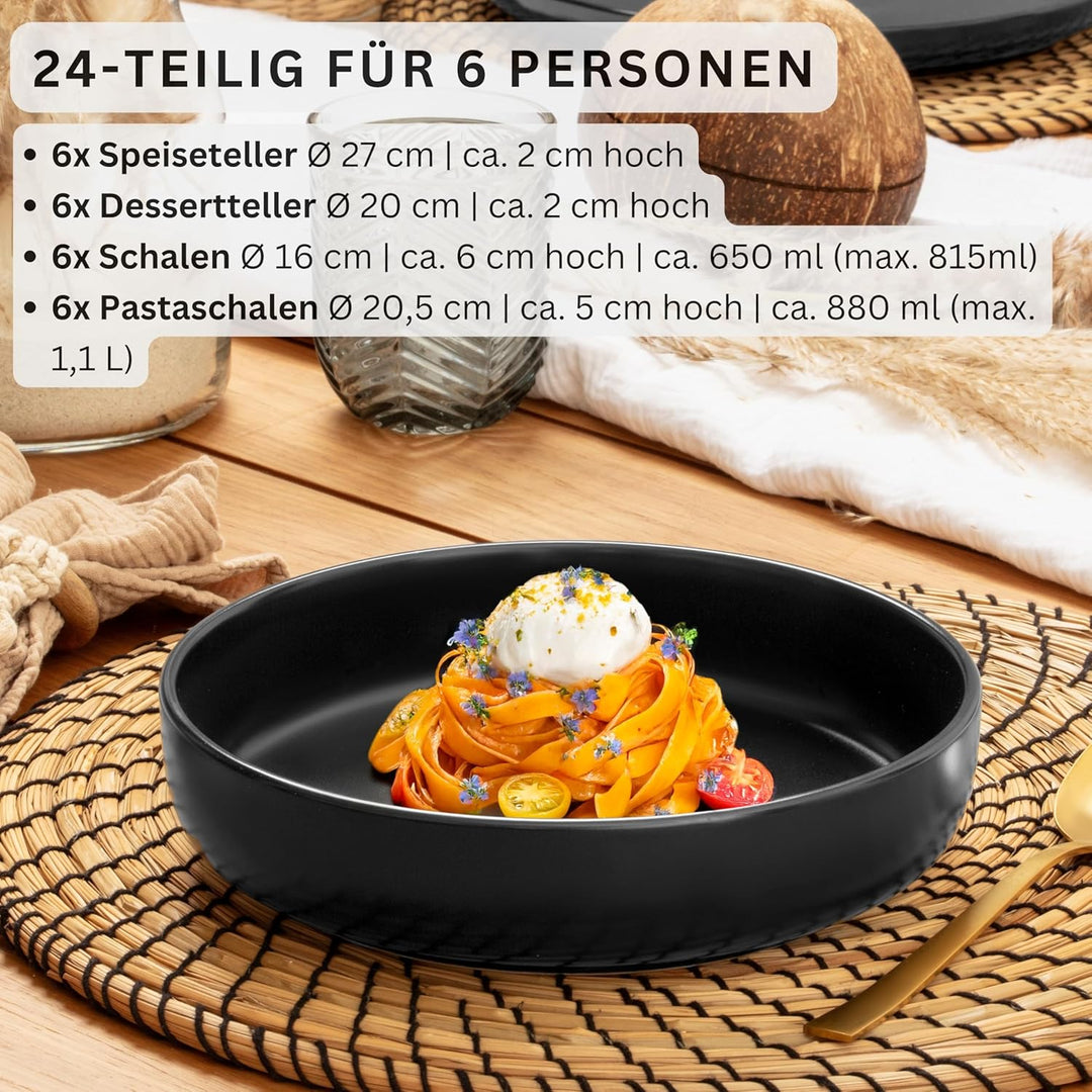 SÄNGER Madeira | Kombiservice 24 teilig, Steingut Geschirr Set 6 Personen, 6x Teller Set 6x Frühstüc