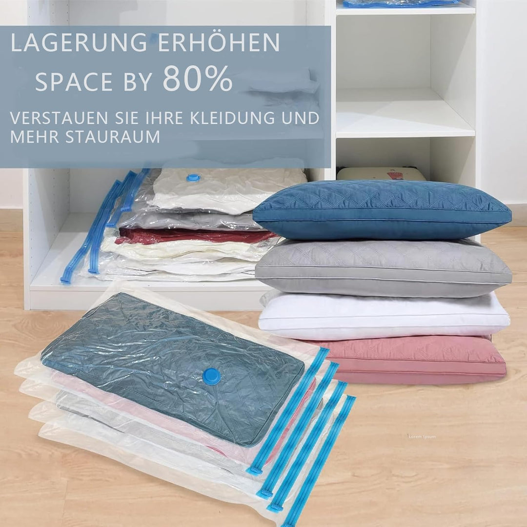 12 Stück Vakuumbeutel für Kleidung mit luftdichtem Ventil und Handpumpe Vakuum (6x50x70cm/4x60x80cm/