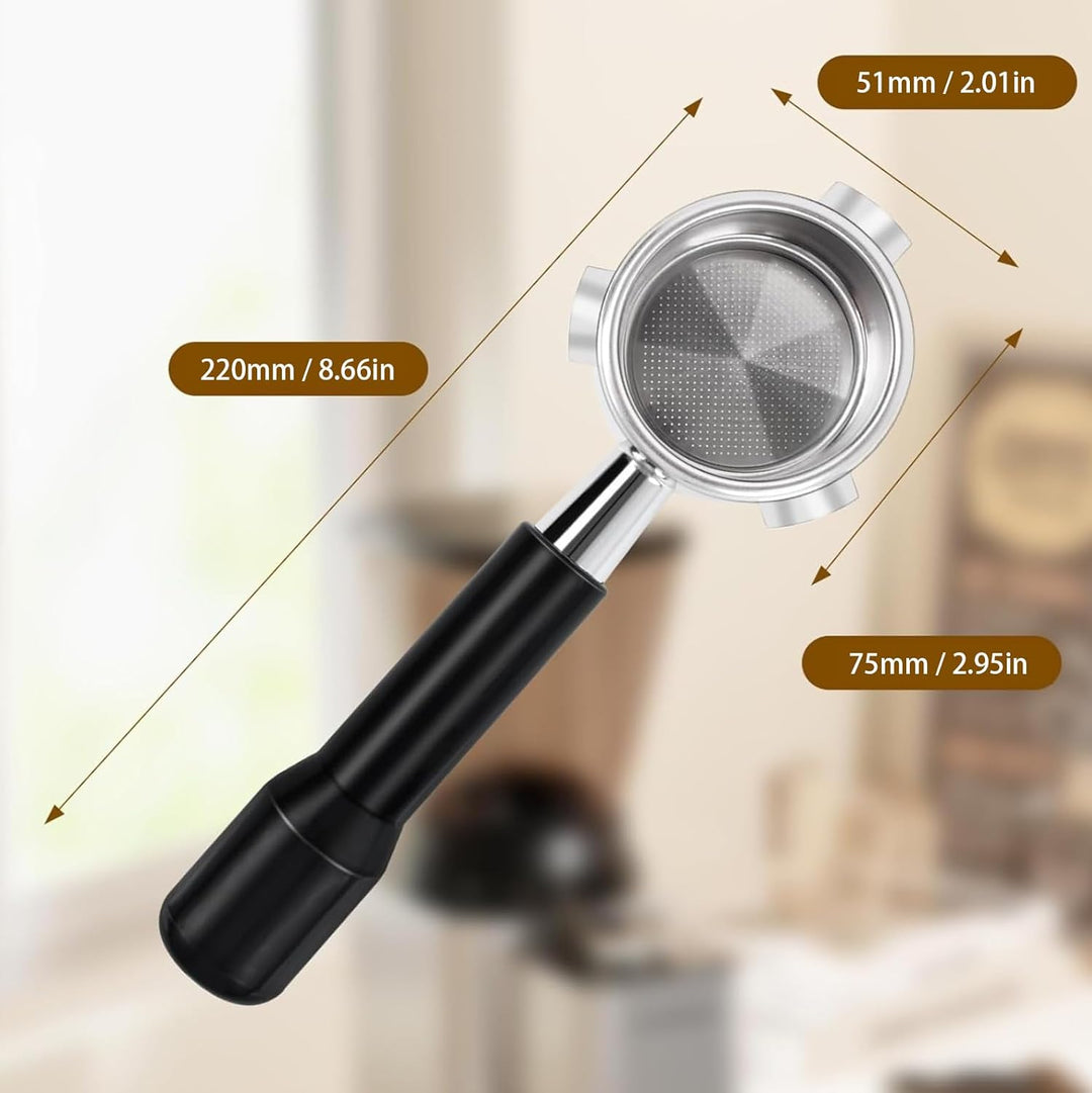Philorn Bodenloser Siebträger 51mm mit 3 Ohren， Espresso Puck Screen- kompatibel DeLonghi Dedica EC6