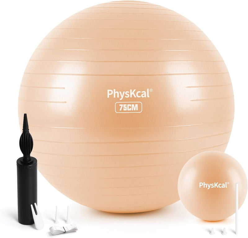 PhysKcal Gymnastikball in 55cm bis 85cm und 23 cm Pilatesball Set inkl. Luft-Pumpe | Berstschutz Gym