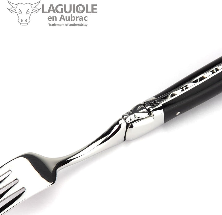Laguiole en Aubrac - 1 Steakmesser und 1 Gabel Besteck-Set - Griff Ebenholz - Original Frankreich mi