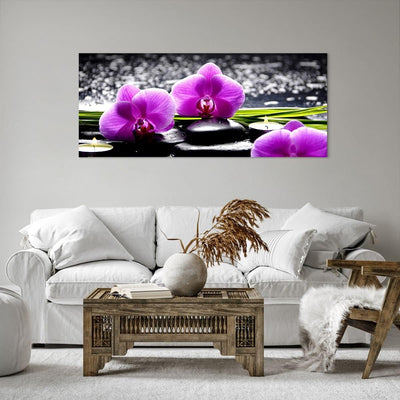 Wandbilder Dekoration Wohnzimmer Orchidee Natur Wasser Blume Panorama Bilder auf Leinwand 120x50cm L