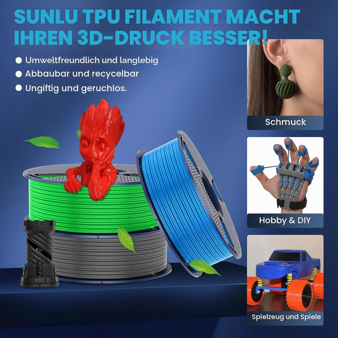 SUNLU TPU 3D Drucker Filament, 1KG Hochgeschwindigkeits 95A TPU Filament 1.75mm, Flexibles 3D Filame