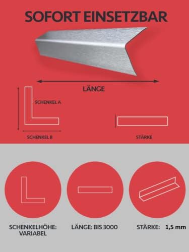 Edelstahl Winkel 2000mm 90 Grad Winkelprofil 40x40 mm Schenkelinnenmass aus Edelstahl k240 geschliff