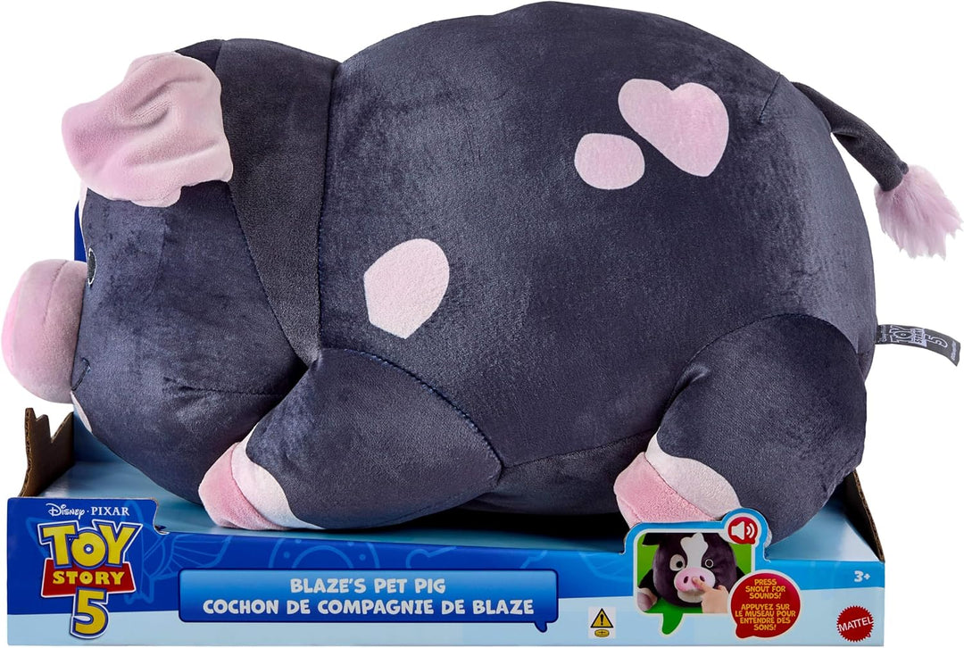 Mattel Disney Pixar Toy Story 5 Hausschwein von Blaze, Plüschtier mit über die Schnauze aktivierbare