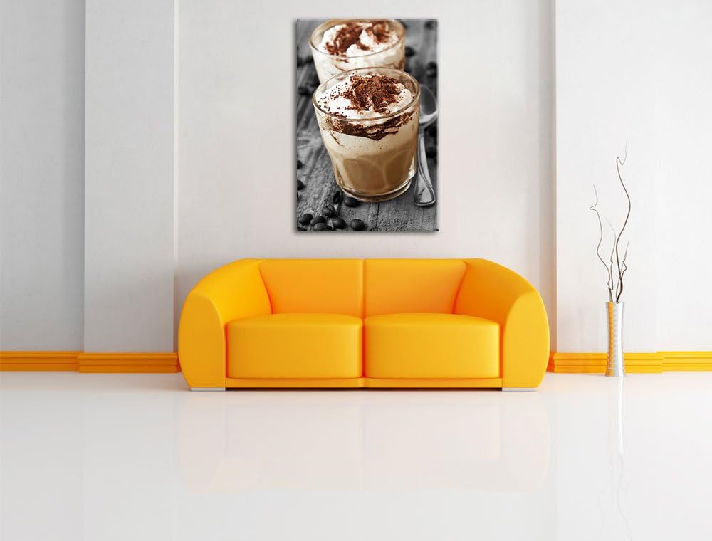 Cappuccino mit Sahne und Schokostreuseln schwarz/weiss Format: 100x70 auf Leinwand, XXL riesige Bild