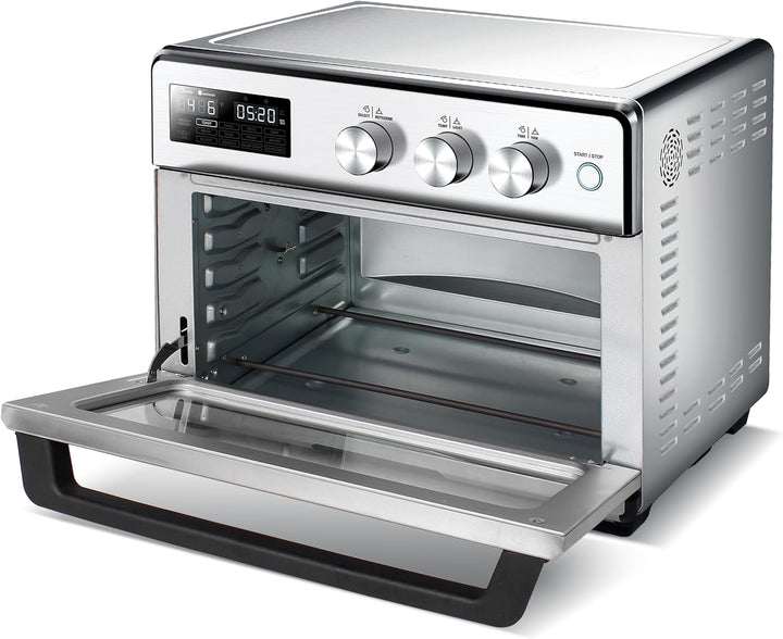 TurboTronic digitaler Heissluftofen - XXL 32 Liter mit Drehspiess für Hähnchen 5 in1 Mini Backofen,