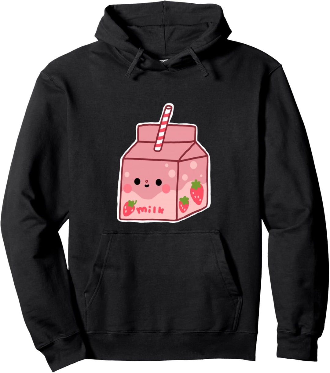 Kawaii Pink Strawberry Milk Box Karton Nette Grafik Pullover Hoodie