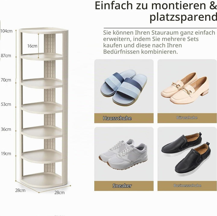 Schuhregal Schmal mit 7 Ebenen,Platzsparendes Kunststoff Schuhregal Schmal und Hoch,Verstellbarer Sc