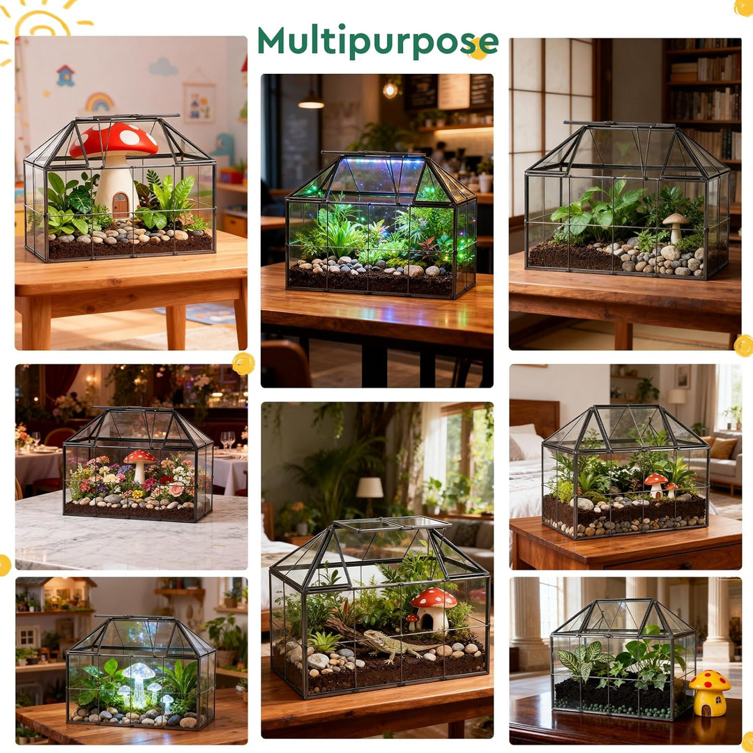 EFUTURETIME Mini Gewächshaus Fensterbank Glas 23,3 x 13,6 x 18cm Pflanzen Terrarium Klein Flaschenga