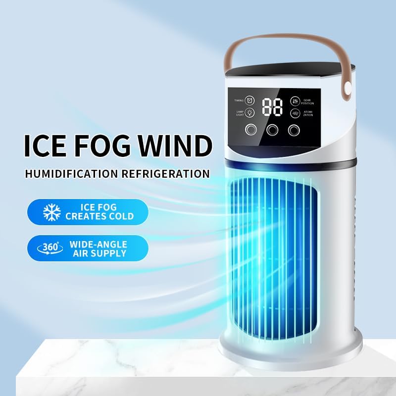 Mini klimaanlage, Mobile Klimaanlage mit 9 Geschwindigkeiten & 8H Timer, 7 Farben Nachtlicht, 3-Loch