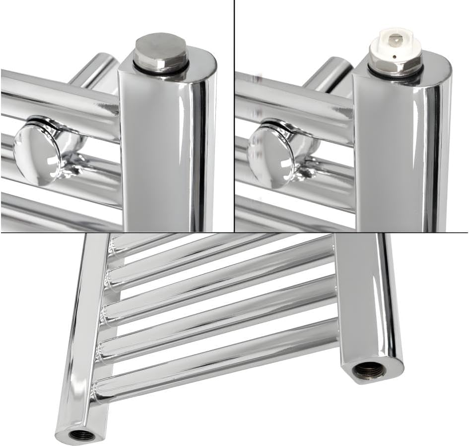 ECD Germany Badheizkörper Elektrisch ECO 400 x 800 mm mit Heizstab 300W Chrom gebogen mit Seitenansc