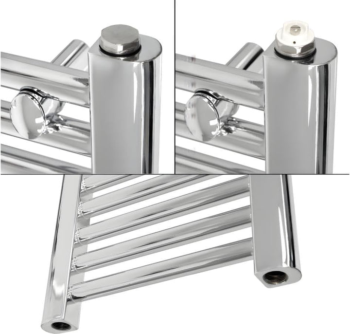 ECD Germany Badheizkörper Elektrisch ECO 400 x 800 mm mit Heizstab 300W Chrom gebogen mit Seitenansc