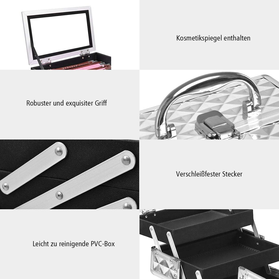 LIFEZEAL Kosmetikkoffer, Schminkkoffer für Reise, Make up Koffer im Rautenmuster, Abschliessbare Bea