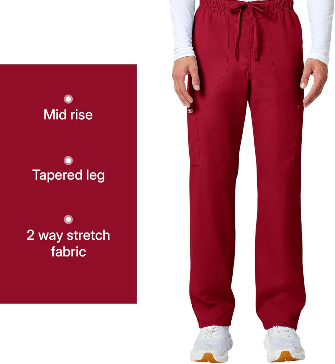 Workwear Professionals Men Scrubs Pant Tapered Leg Fly Front Cargo WW190 XS Kurz Rot/Ausflug, Einfar