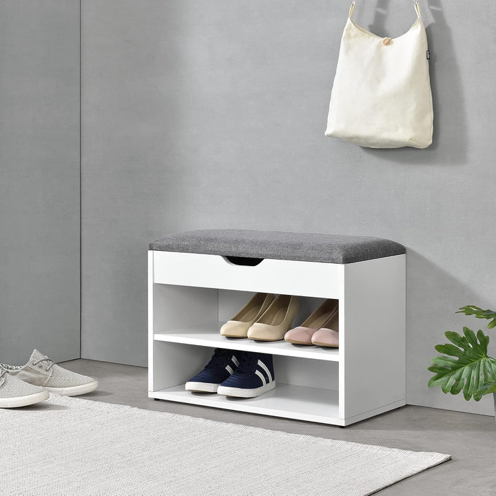 [en.casa] Schuhbank Gentofte 60x30x46cm Schuhschrank mit 3 Ablagefächern Schuhablage für 4 Paar Schu