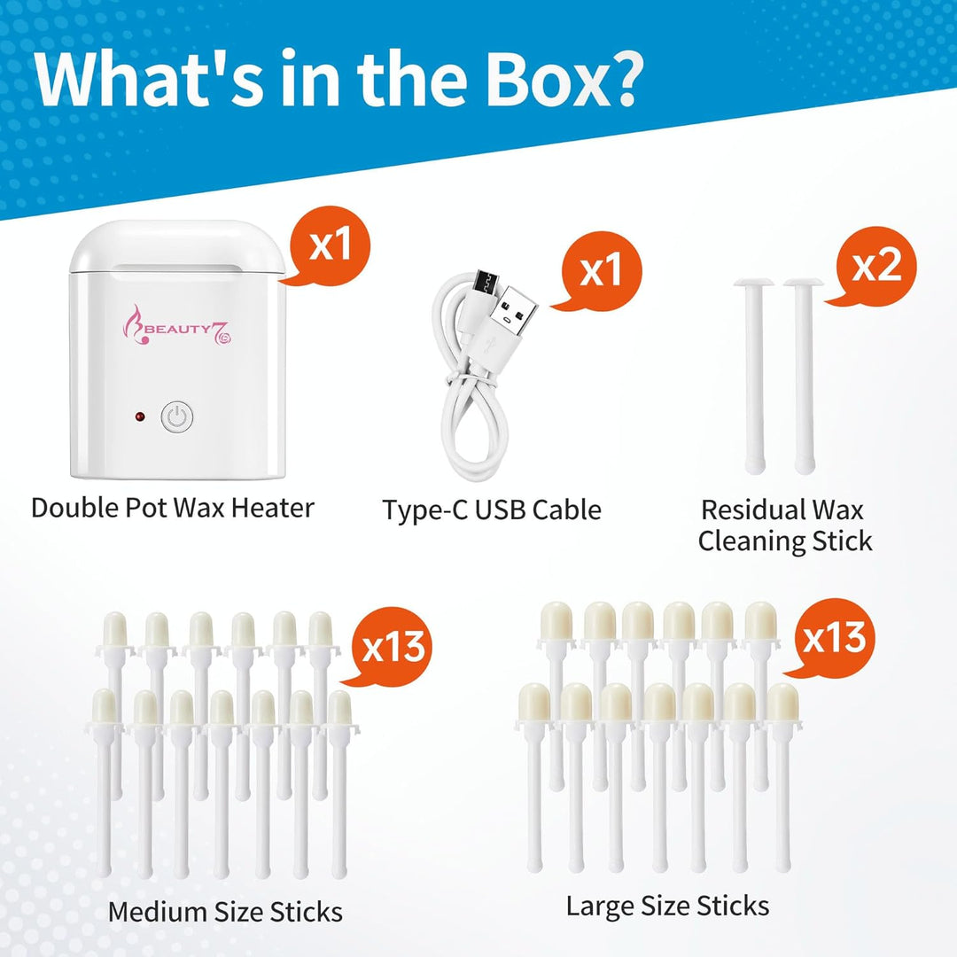 BEAUTY7 USB Ohren - & Nasenhaar Wachs Set Mini Wachswärmer USB-C Anschluss inkl. vorbereiteten 26 Wa