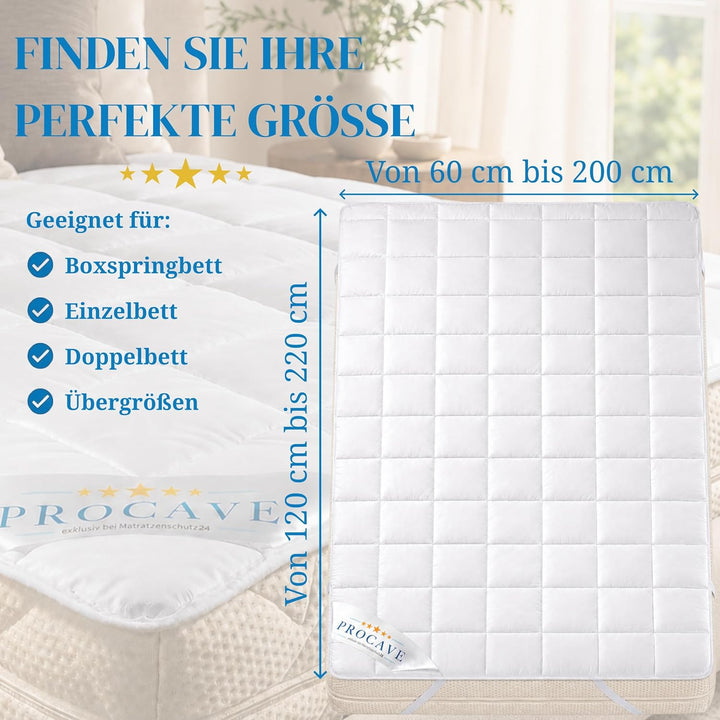 PROCAVE weiches Unterbett aus 100% Baumwolle, atmungsaktiver Matratzen-Schoner, hochwertige Matratze