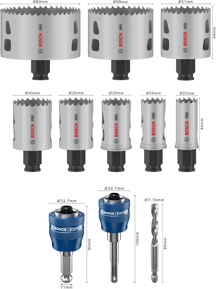 Bosch 11x PRO Multi Material Power Change Plus Lochsäge-Set – L-Boxx (für Weichholz, Trockenbauwand,