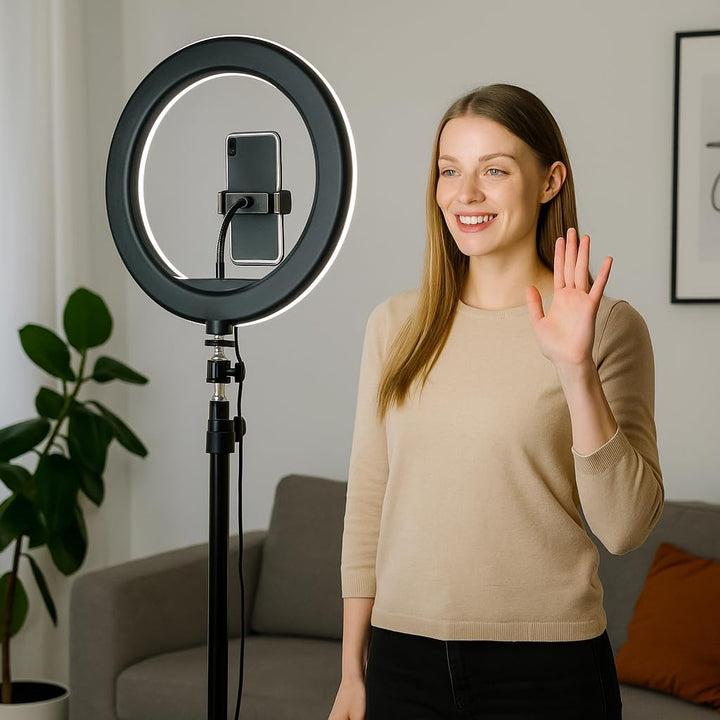 Selfie Ringlicht mit Stativ 30,5 cm – LED Ring Light mit 3 Farbtemperaturen (3000K/4000K/6500K), USB