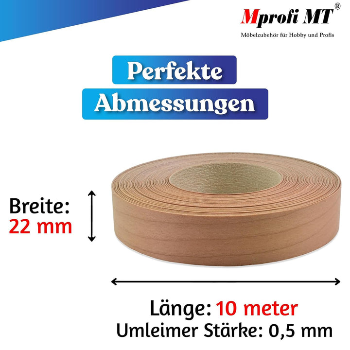 Mprofi MT® Kantenumleimer mit Schmelzkleber - 22mm X 10m Rolle - Echtholz Furnier Kantenumleimer Kir
