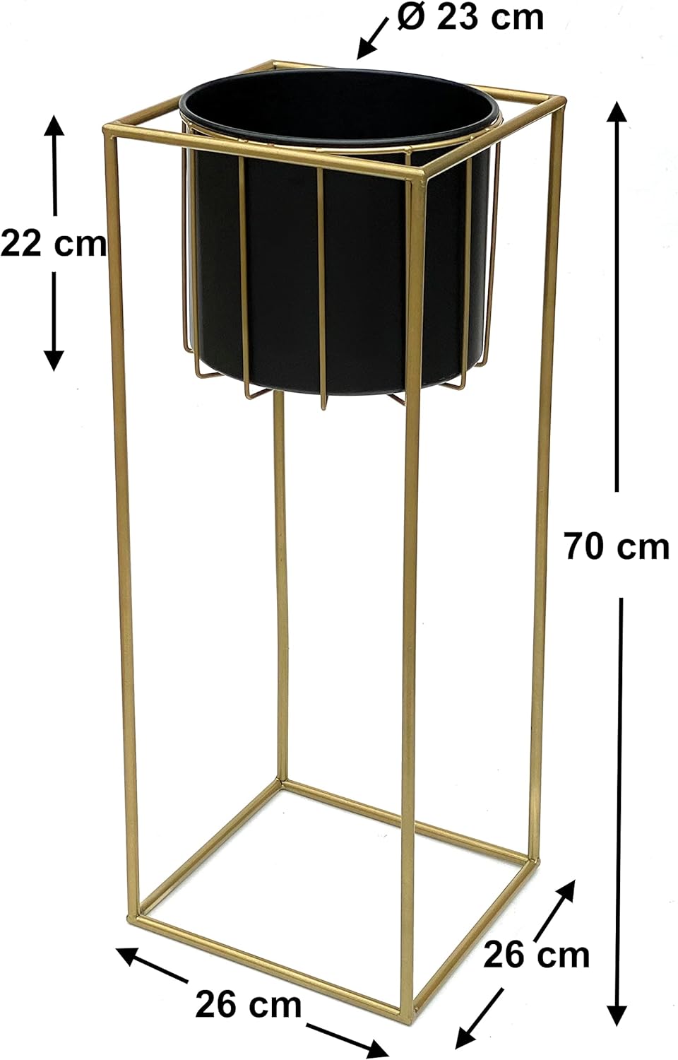 DanDiBo Blumenhocker mit Topf Metall Gold Schwarz Eckig L 70 cm Blumenständer 96035 Blumensäule Mode