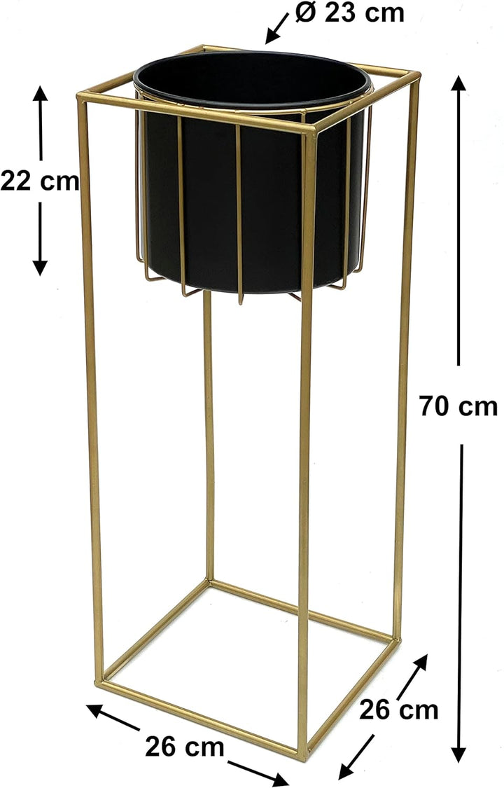 DanDiBo Blumenhocker mit Topf Metall Gold Schwarz Eckig L 70 cm Blumenständer 96035 Blumensäule Mode