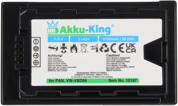 Akku kompatibel mit Panasonic VW-VBD58 - Li-Ion 6700mAh - für AJ-PX270, AG-AC8EJ, AG-AC30, AG-AC8, A