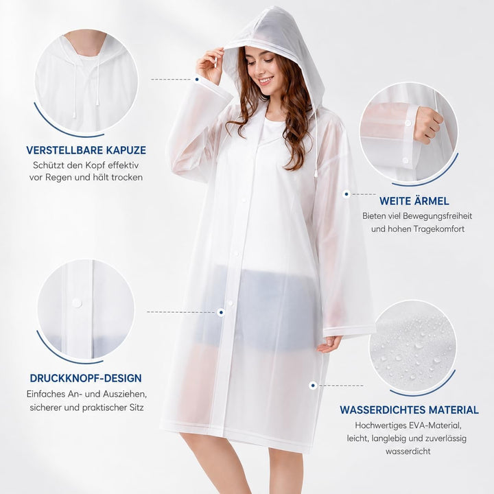 2 Stück Regenponcho Regencape Wiederverwendbar Regenmantel mit Kaputze Wasserdicht Transparent Regen