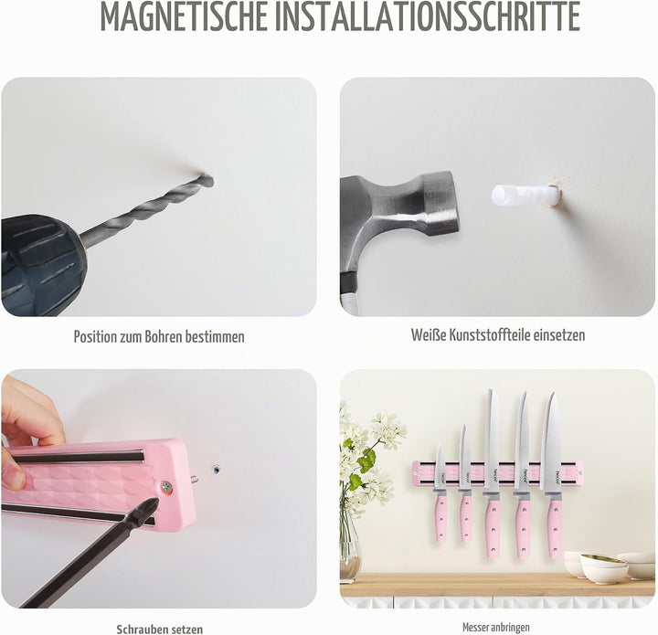 hecef Messer Magnetleiste mit 5 Teilig Scharfe Küchenmesser Set, 33 cm Messerhalter Magnetisch mit E