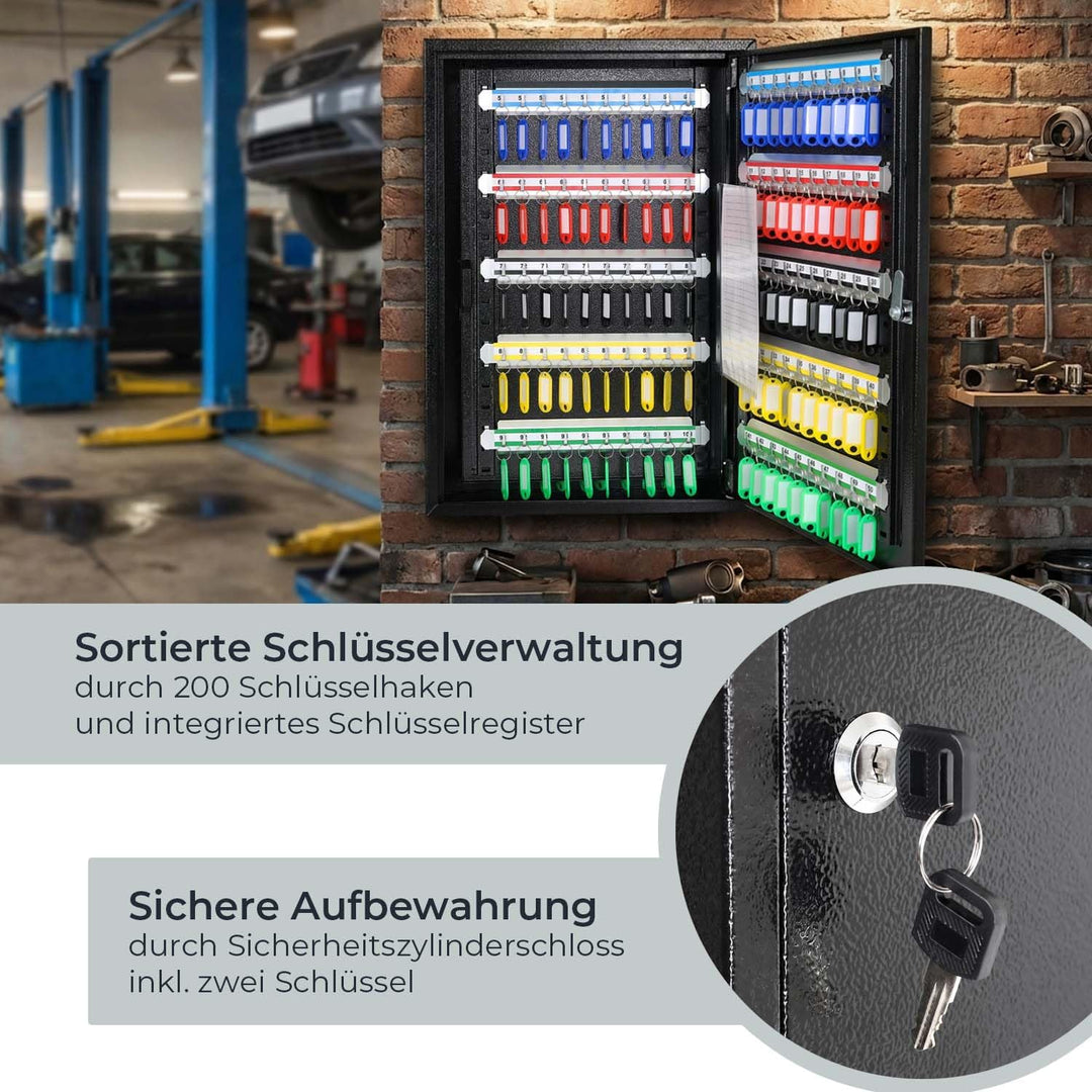 HMF Schlüsselschrank gross aus Stahl, abschliessbarer Schlüsselkasten für Büro, Verwaltung oder Fuhr