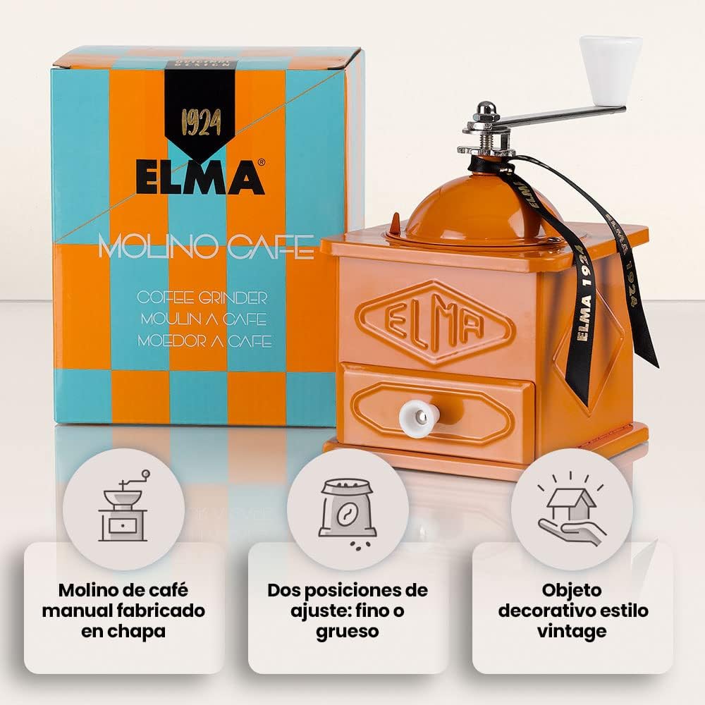 Elma Manuelle Kaffeemühle im Vintage-Stil aus Blech | Teller, dekorativer Gebrauch, 10,5 x 10,5 x 15