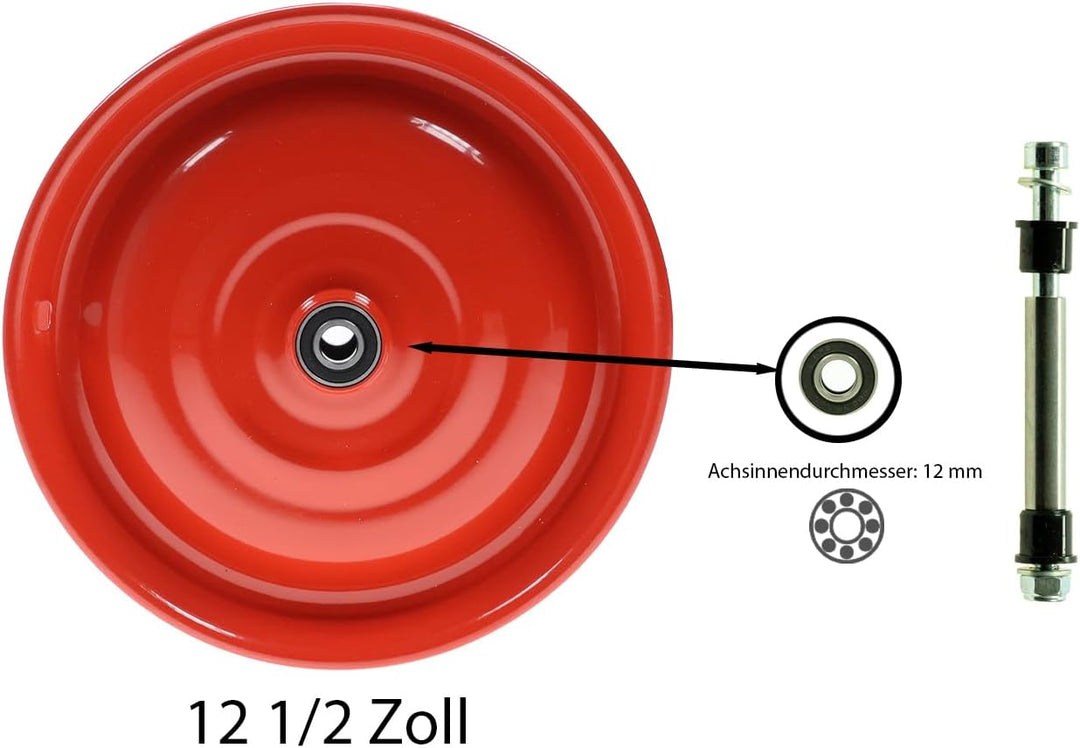 Scheibenrad Anhänger Handwagen Laufrad Rad Felge 12 1/2 Zoll Klaufix DDR (4 Stück Rot), 4 Stück Rot