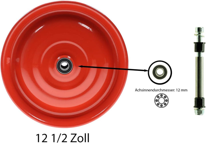 Scheibenrad Anhänger Handwagen Laufrad Rad Felge 12 1/2 Zoll Klaufix DDR (4 Stück Rot), 4 Stück Rot