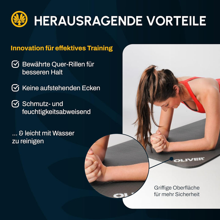 Oliver – rutschfeste Sportmatte quergerillt – Yogamatte für Pilates, Gymnastik &amp; Fitness – hautfreun