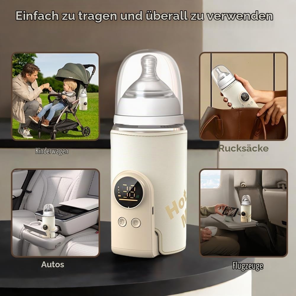 Flaschenwärmer Baby Unterwegs, Tragbarer Baby Flaschenwärmer mit LCD-Display 8000mAh Milchwärmer Bab