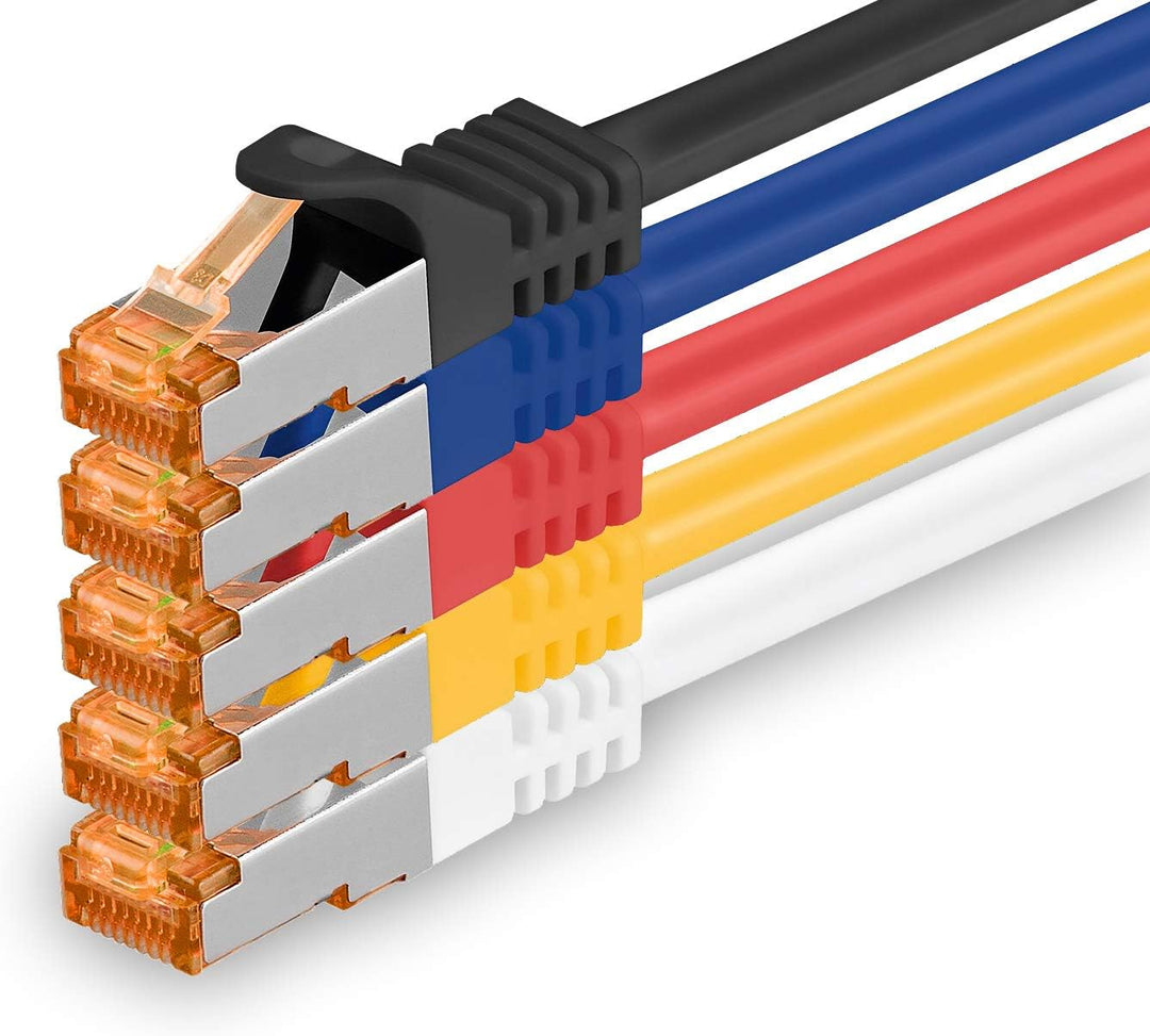 1aTTack.de 5m - Cat.7 Netzwerkkabel 5-Farben 03-5 Stück Gigabit Ethernet LAN Kabel 10000 Mbit s Patc