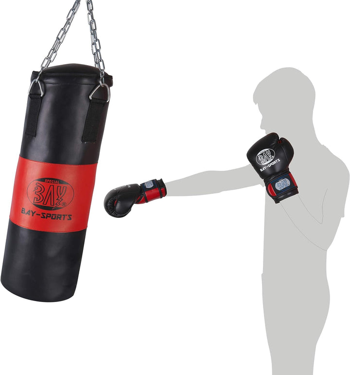 BAY® BOXSACK SOLO FIGHTER 9 Kilo ca. 80 x 28 cm gefüllt mit Stahl Kette, LEDER - PU, Drehwirbel, für