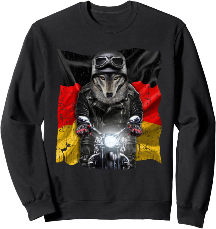 Patriot Wolf auf einem Motorrad mit Flagge von Deutschland Sweatshirt