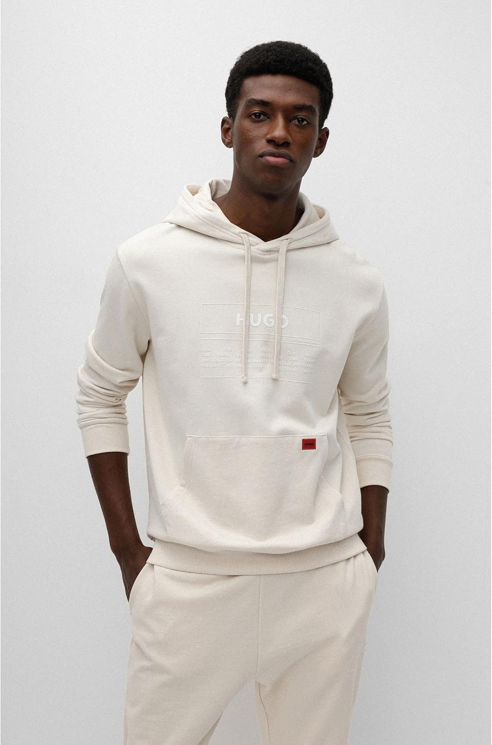 HUGO Herren Debster Relaxed-Fit Hoodie aus Bio-Baumwolle mit Manifesto-Logo Hellbeige XXL